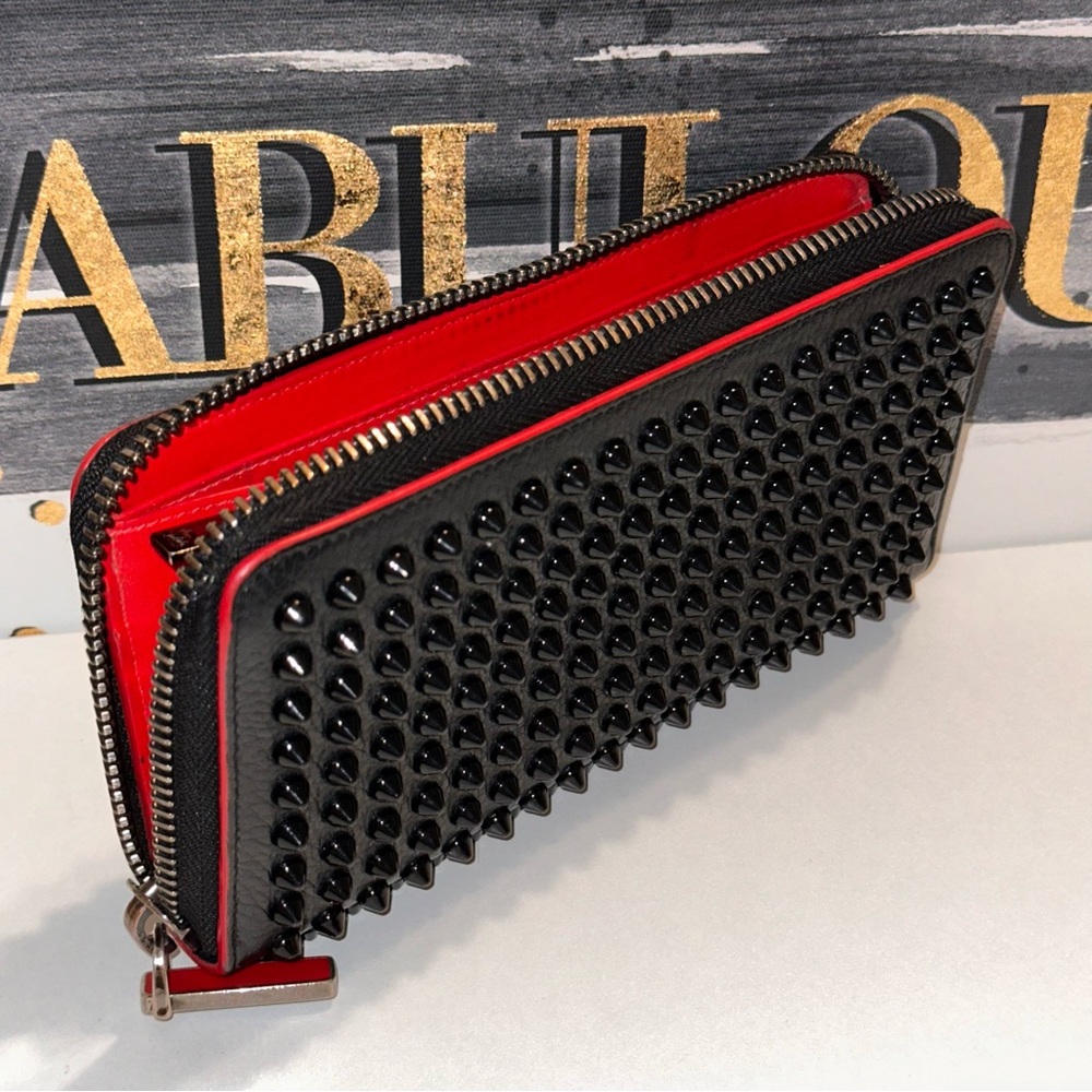 CHRISTIAN LOUBOUTIN Zip Around Panettone Stud Wallet in Black w/ COA